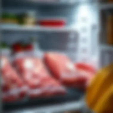 Fresh meat stored properly in a refrigerator