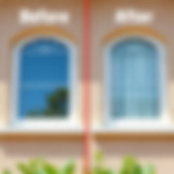 Before and after comparison of cleaned windows