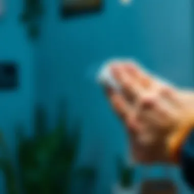 Technique demonstration of wiping glass with a microfiber cloth