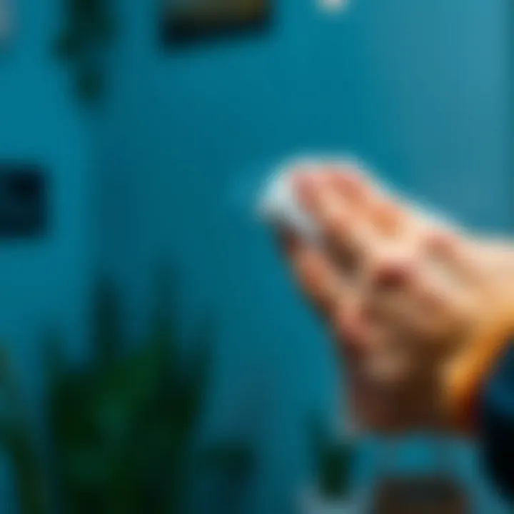 Technique demonstration of wiping glass with a microfiber cloth