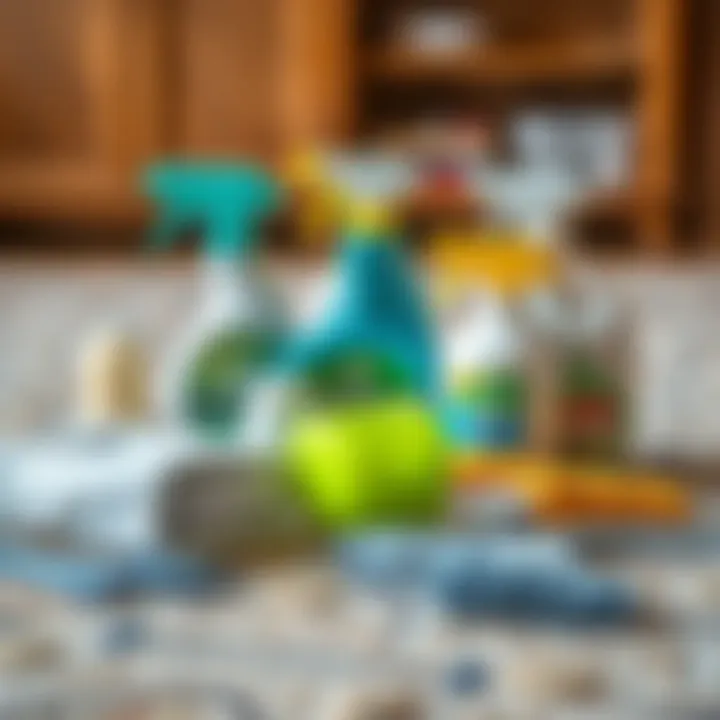 Various carpet cleaning supplies laid out