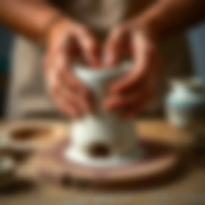 Hands demonstrating ceramic molding techniques