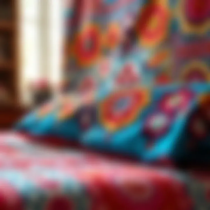 Modern interpretation of dowry textiles with vibrant patterns