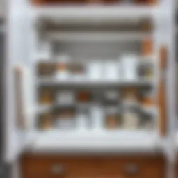 A pristine kitchen cabinet interior showcasing organized items