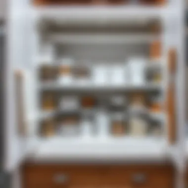 A pristine kitchen cabinet interior showcasing organized items