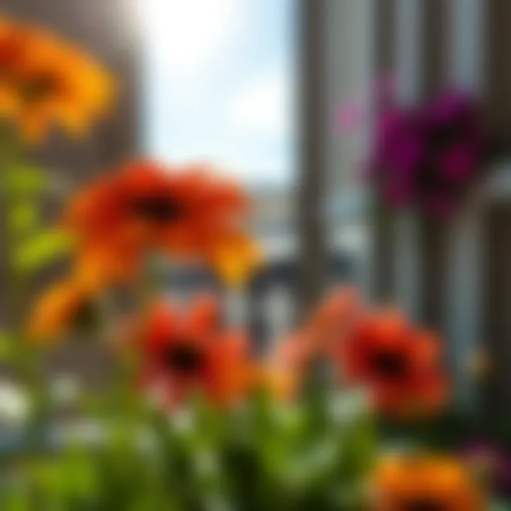 Close-up of sun-loving flowers in a balcony setting
