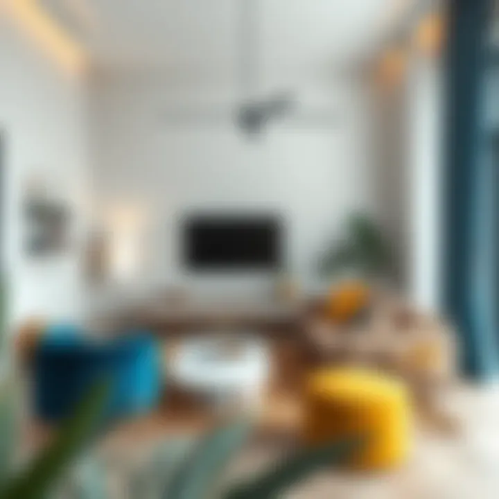 Contemporary living room showcasing cool color palette