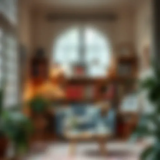 A cozy reading nook filled with books and soft lighting