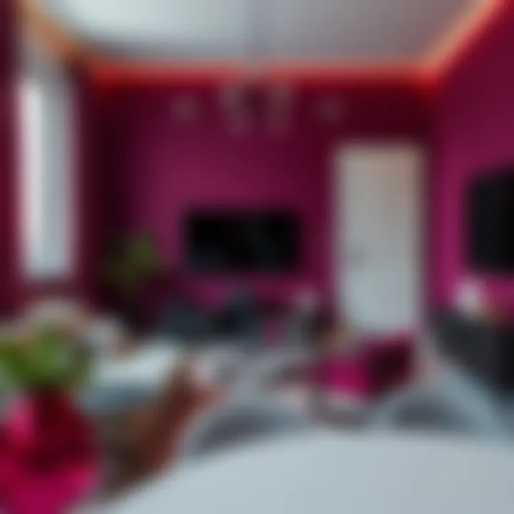 Interior design featuring dark magenta accents