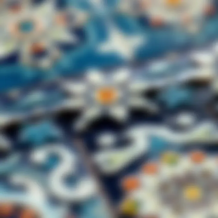 Close-up of decorative patterns on a ceramic tile