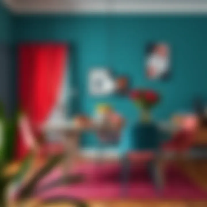 Dining area featuring lively color palette