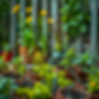 DIY gardening setup with green flowering plants