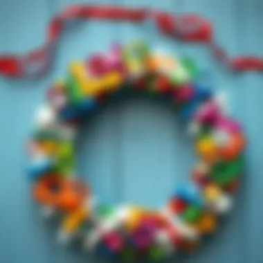 Colorful wreath made from various craft supplies