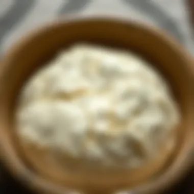 A close-up of bread dough rising in a bowl