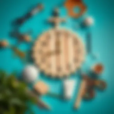 Craft materials laid out for creating a wall clock