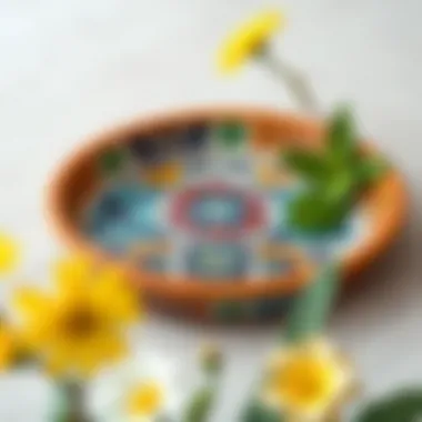 A colorful ceramic tray with unique patterns