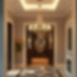 Elegant chandelier illuminating a modern entryway