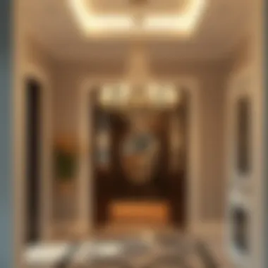 Modern Entryway Illumination Elegant chandelier illuminating a modern entryway