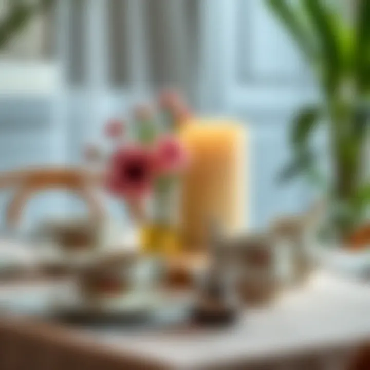 A beautifully set table with tea cups and a teapot.