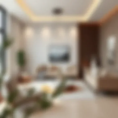 Minimalist living room featuring clean lines and neutral tones