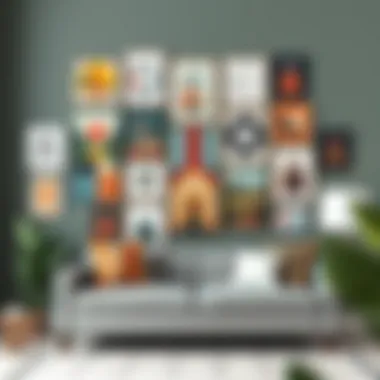 Eclectic wall gallery showcasing various art styles