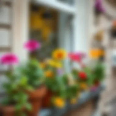 Colorful flowering plants on a windowsill