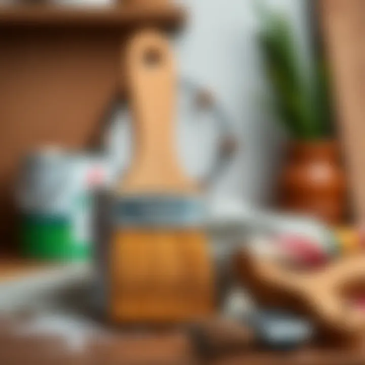 Brush and paint can ready for application