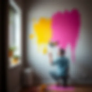 Person painting a wall with vibrant color