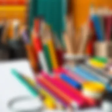 Art Supply Essentials Colorful collection of art supplies arranged neatly