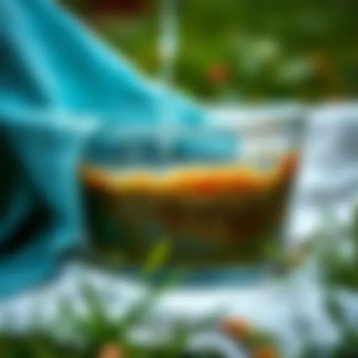 A tutorial image showing fabric soaking in solution