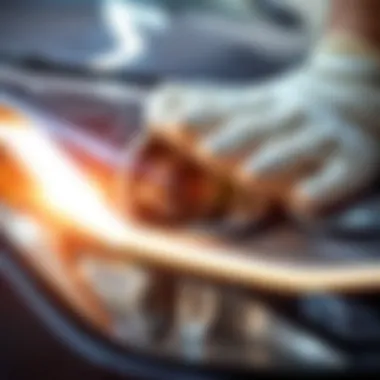 Close-up of a headlight being cleaned