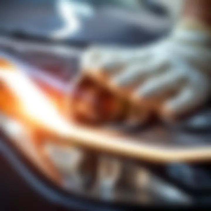 Close-up of a headlight being cleaned