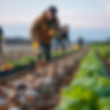 Farmers tending to winter vegetable fields
