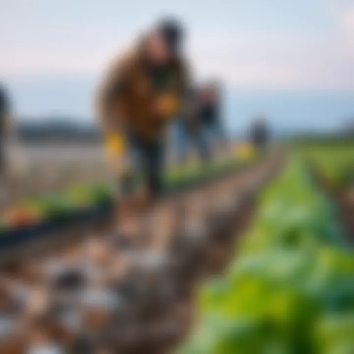 Farmers tending to winter vegetable fields
