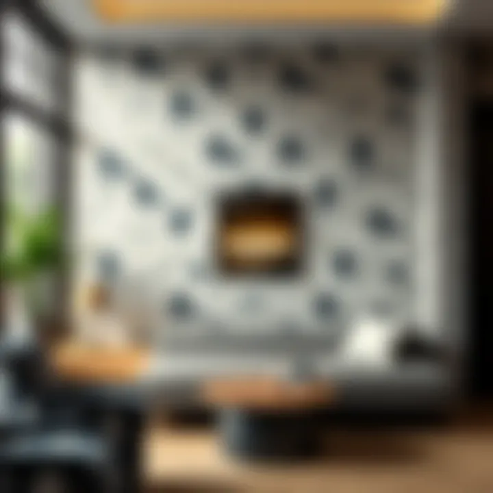 Stylish interior showcasing wallpapered tiled wall