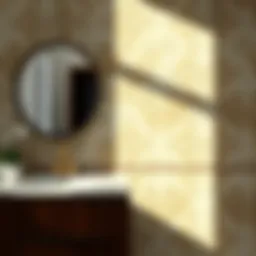 Elegant wallpaper design applied over tiles