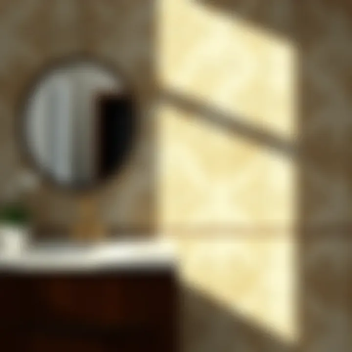 Elegant wallpaper design applied over tiles