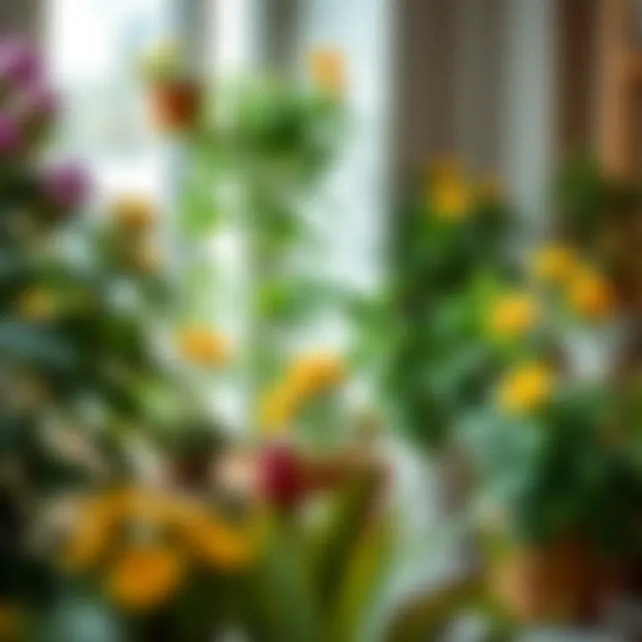 A serene indoor setting with flowering plants enhancing air quality