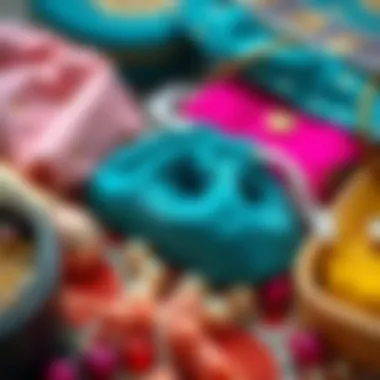 Close-up of various materials used in bridal pouch creation