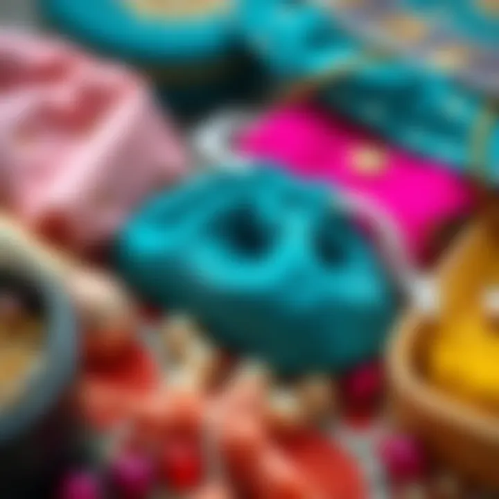 Close-up of various materials used in bridal pouch creation