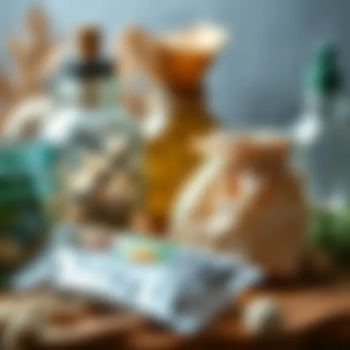 A close-up view of eco-friendly products made from recycled materials