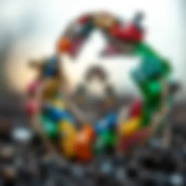 A vibrant recycling symbol crafted from various materials