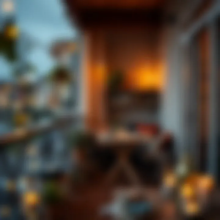 Cozy balcony with creative use of materials and lighting