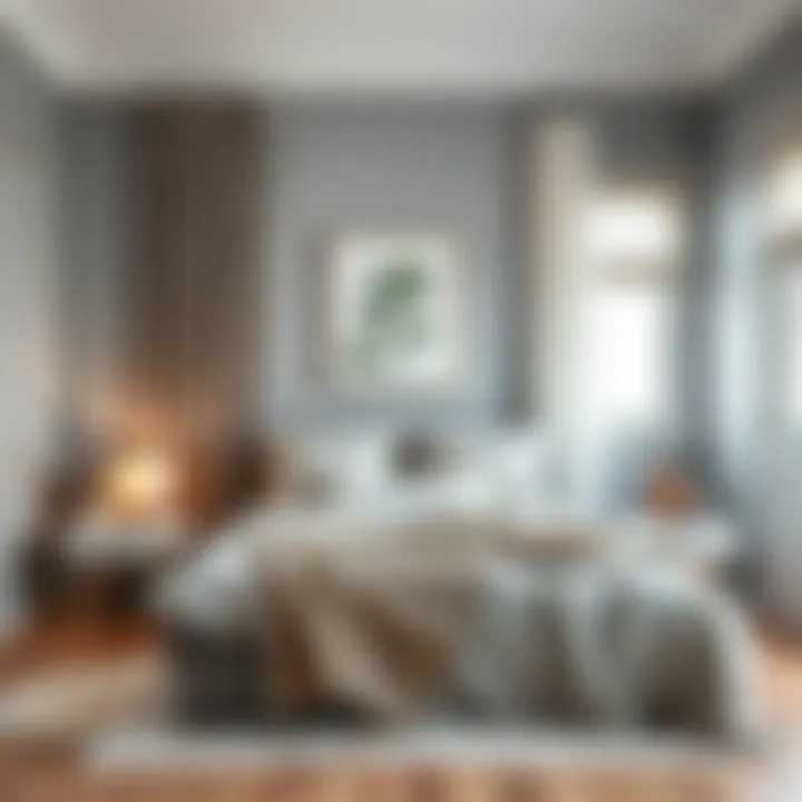 Cozy bedroom decorated in soft gray hues