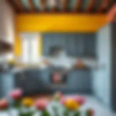 Harmony of Gray Cabinets and Bright Colors Chic gray kitchen cabinets harmonizing with bright colors