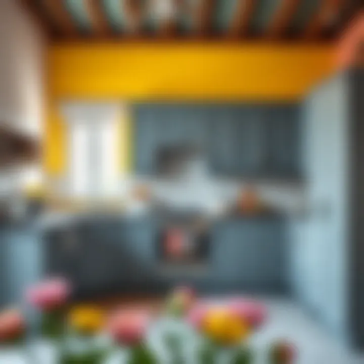 Harmony of Gray Cabinets and Bright Colors Chic gray kitchen cabinets harmonizing with bright colors