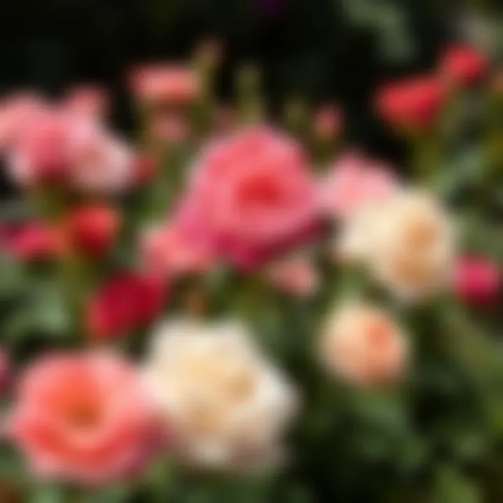 Different rose varieties flourishing in sunlight