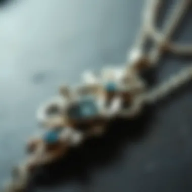 A close-up view of silver jewelry showing tarnish
