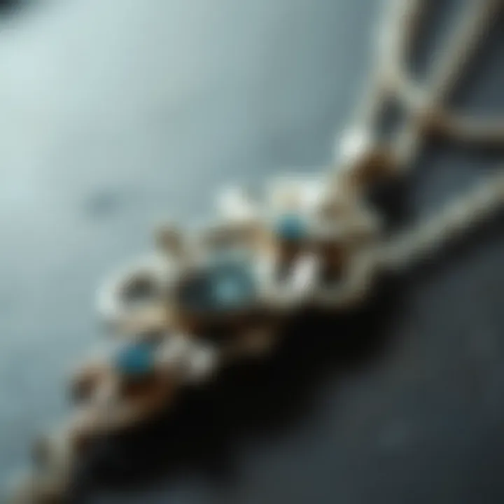 A close-up view of silver jewelry showing tarnish