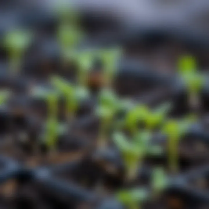 Close-up of healthy winter vegetable seedlings